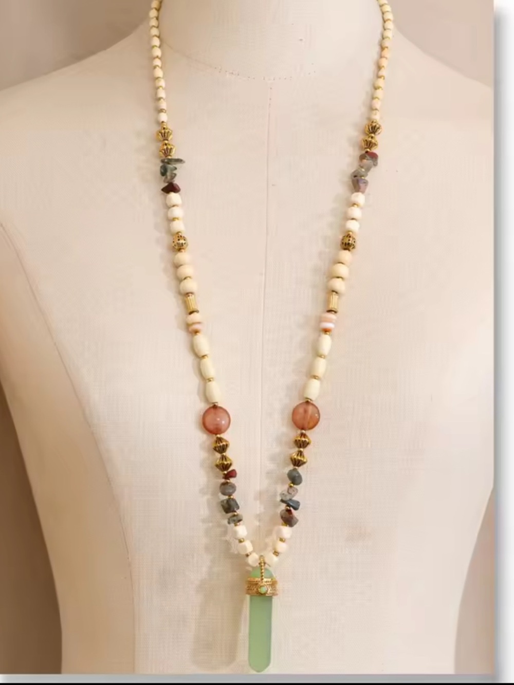 Whimsical Green Jade Beaded Necklace - Picture 15 of 15